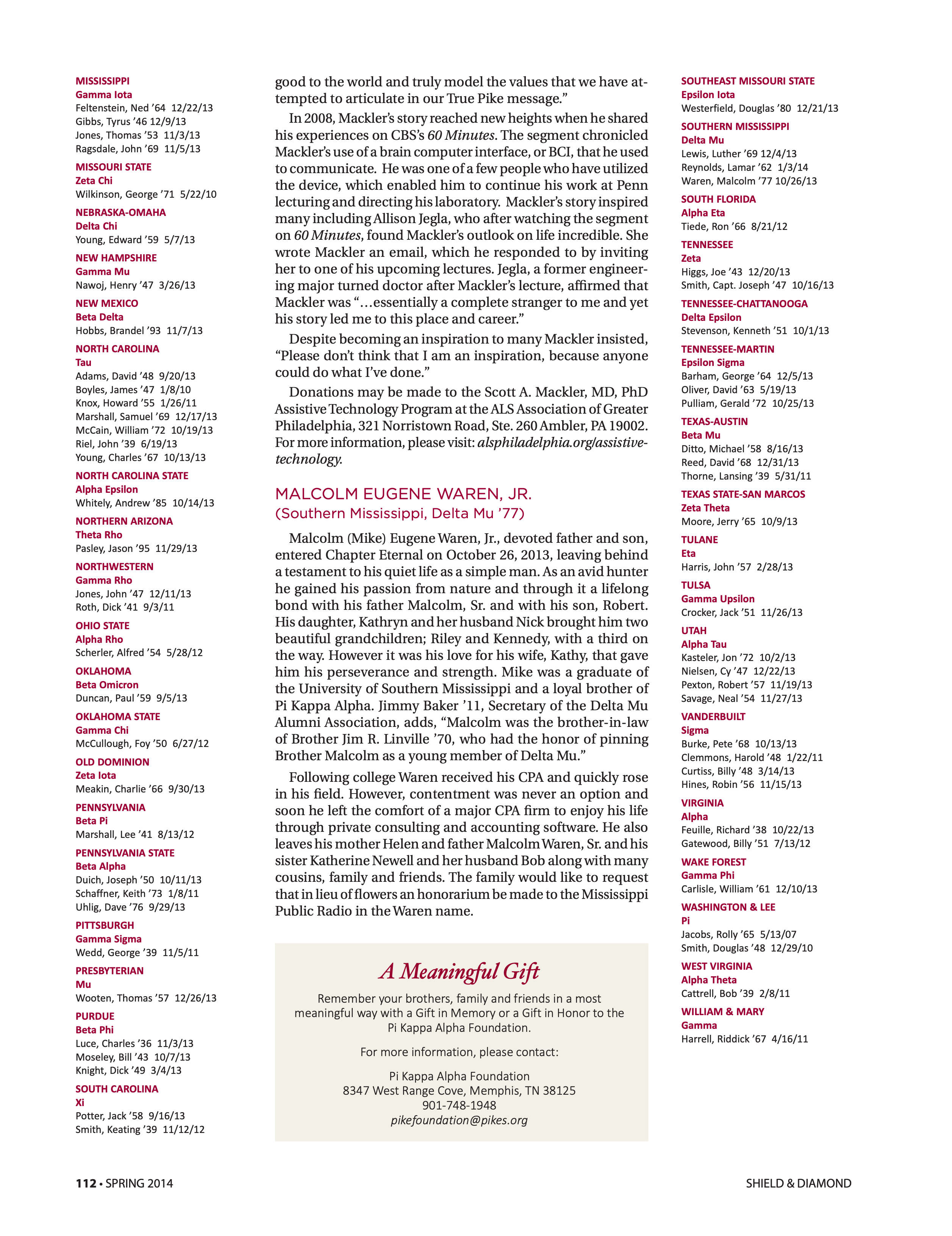 A Meaningful Gift, Spring 2014